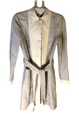 Armani Exchange Gray/Off White Linen Blend Trench Coat Women’s SZ M